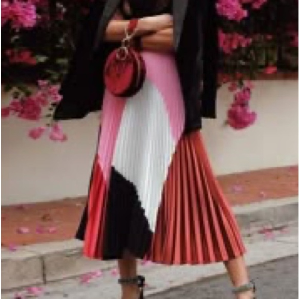 Alfani Color-block Pink and Black Pleated Midi Skirt size XL NWT